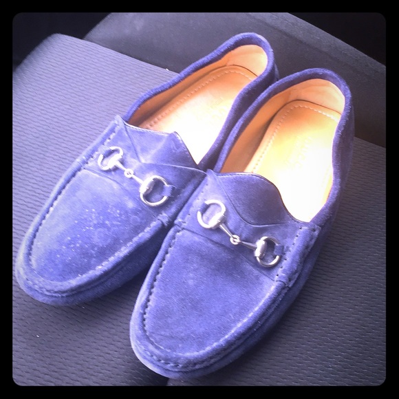 Gucci Other - GUCCI men sz 8 blue suede silverbit driving loafer